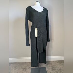 Zara Split Hem Sweater Dress Green Black Medium Goth Fairy Witchy